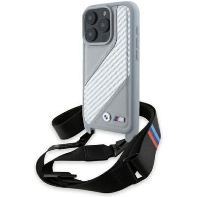 Étui BMW BMHCP16X23PSCCG à rayures en carbone et sangle pour iPhone 16 Pro Max 6.9" - Coque de téléphone Étui BMW BMHCP16X23PSCCG à rayures en carbone et sangle pour iPhone 16 Pro Max 6.9" - Coque de téléphone