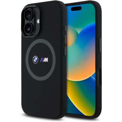 Coque dure en silicone BMW BMHMP16S23SROK pour iPhone 16 - Noir Coque dure en silicone BMW BMHMP16S23SROK pour iPhone 16 - Noir