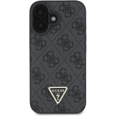 Coque en Cuir Guess pour iPhone 16 - Noir, Strass, 4G Triangle Coque en Cuir Guess pour iPhone 16 - Noir, Strass, 4G Triangle