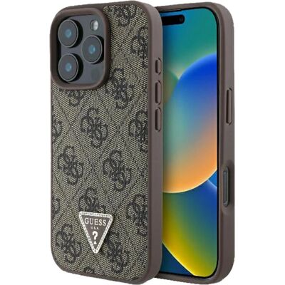 Guess Læder iPhone 16 Pro Max Brun Læder Trekant Strass - Mobilcover Guess Læder iPhone 16 Pro Max Brun Læder Trekant Strass - Mobilcover
