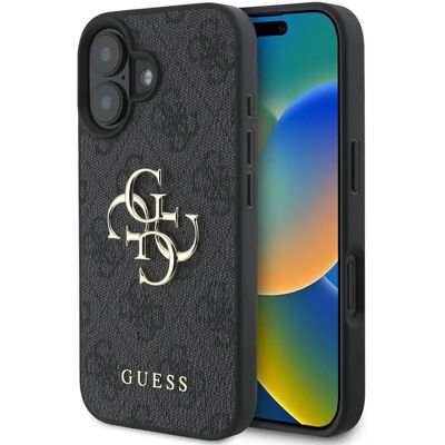 Guess iPhone 16 Hoesje - Monogram & 4G Logo - Donkergrijs Guess iPhone 16 Hoesje - Monogram & 4G Logo - Donkergrijs