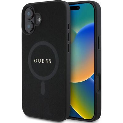 Guess Modell GUHMP16SPSAHMCK - Saffiano-Lederhülle für iPhone 16, Schwarz Guess Modell GUHMP16SPSAHMCK - Saffiano-Lederhülle für iPhone 16, Schwarz