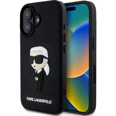 Karl Lagerfeld 3D gumi obal pro iPhone 16 černý Karl Lagerfeld 3D gumi obal pro iPhone 16 černý