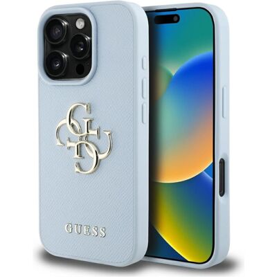 Guess iPhone 16 Pro Blau Gekörnte Logo Hülle - Handyzubehör Guess iPhone 16 Pro Blau Gekörnte Logo Hülle - Handyzubehör