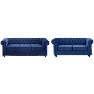 VENTE-UNIQUE Canapé Chesterfield en Velours - Bleu Électrique - 3+2 Places - Publicité VENTE-UNIQUE Canapé Chesterfield en Velours - Bleu Électrique - 3+2 Places - Publicité