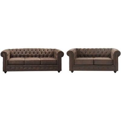 Canapé Chesterfield Microfibre Vente-Unique - Style Vintage - Marron - Publicité Canapé Chesterfield Microfibre Vente-Unique - Style Vintage - Marron - Publicité