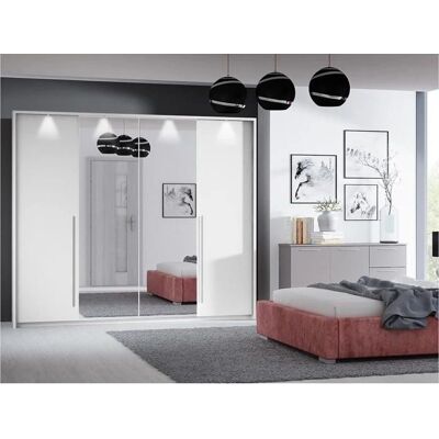 Vente-unique - Wardrobe - White - 255cm - with Mirrors & LEDs - Model Ingina - Modern Bedroom Storage Vente-unique - Wardrobe - White - 255cm - with Mirrors & LEDs - Model Ingina - Modern Bedroom Storage