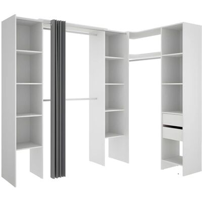 Vente-unique Dorian Armoire d'Angle Extensible - Blanc & Gris - Garde-robe Vente-unique Dorian Armoire d'Angle Extensible - Blanc & Gris - Garde-robe