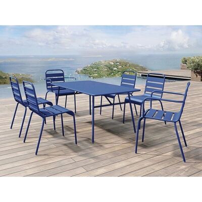Tuin Eetset MIRMANDE - Staal, Nachtblauw, 1 Tafel, 6 Stoelen Tuin Eetset MIRMANDE - Staal, Nachtblauw, 1 Tafel, 6 Stoelen