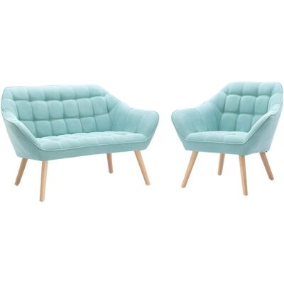 Vente-unique Grüner Stoff & Samtvelours 2-Sitzer & Sessel-Set Vente-unique Grüner Stoff & Samtvelours 2-Sitzer & Sessel-Set