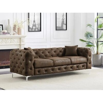 Vente-unique Sofá Chesterfield microfibra Edwina - 3 plazas - Marrón Vente-unique Sofá Chesterfield microfibra Edwina - 3 plazas - Marrón