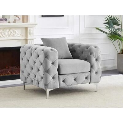 Canapé Chesterfield en Velours Edwina - Style Vintage, Gris Clair - Publicité Canapé Chesterfield en Velours Edwina - Style Vintage, Gris Clair - Publicité
