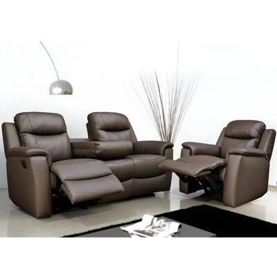 Vente-Unique Canapé Relax en Cuir Marron - 3+1 Places - Publicité Vente-Unique Canapé Relax en Cuir Marron - 3+1 Places - Publicité