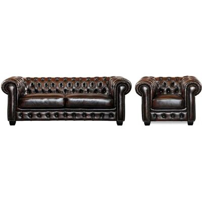 Einzigartiges Brenton Leder Chesterfield Sofa - 3+1 Vintage-Design Einzigartiges Brenton Leder Chesterfield Sofa - 3+1 Vintage-Design
