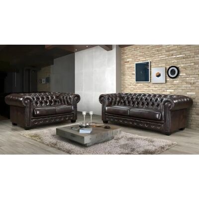 Canapé Chesterfield en Cuir Brenton - 3+2 Places - Marron - Publicité Canapé Chesterfield en Cuir Brenton - 3+2 Places - Marron - Publicité