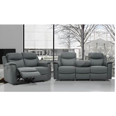 Canapé Evasion 3+2 Relax Cuir - Gris - Publicité Canapé Evasion 3+2 Relax Cuir - Gris - Publicité