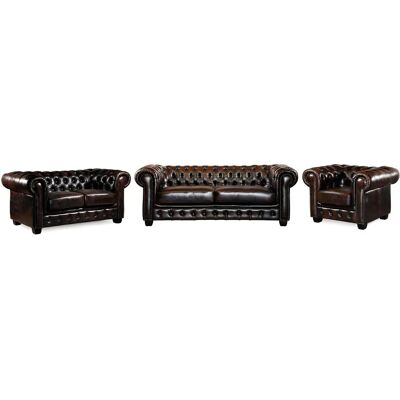 Vente-unique Ensemble Canapés Chesterfield - Marron avec reflets châtains - Publicité Vente-unique Ensemble Canapés Chesterfield - Marron avec reflets châtains - Publicité