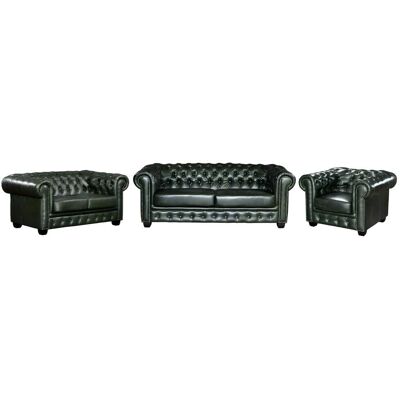 LINEA SOFA Chesterfield-Sofa 3+2+1 - Leder - Grün LINEA SOFA Chesterfield-Sofa 3+2+1 - Leder - Grün