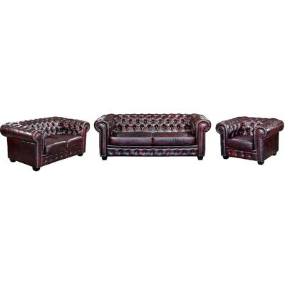 Vente-unique Bordeaux Leder Chesterfield Sofa Set - 3+2+1 Vente-unique Bordeaux Leder Chesterfield Sofa Set - 3+2+1