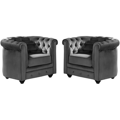 Fauteuil Chesterfield en Velours - Gris - Publicité Fauteuil Chesterfield en Velours - Gris - Publicité