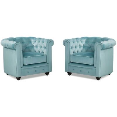 Ensemble de Canapés Chesterfield Velours Bleu Pastel - Vente-unique - Publicité Ensemble de Canapés Chesterfield Velours Bleu Pastel - Vente-unique - Publicité
