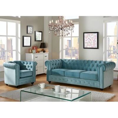 Vente-unique Canapé Chesterfield en Velours 3 Places & Fauteuil - Ensemble de salon - Publicité Vente-unique Canapé Chesterfield en Velours 3 Places & Fauteuil - Ensemble de salon - Publicité