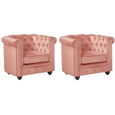 Vente-unique Chesterfield Samtbezug Sessel-Set - Rosa Staub - 2 Stück Vente-unique Chesterfield Samtbezug Sessel-Set - Rosa Staub - 2 Stück