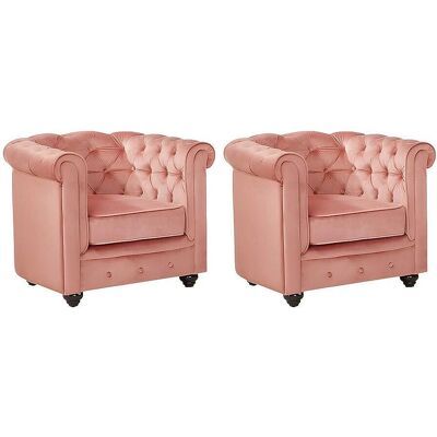 Vente-unique Chesterfield Samtbezug Sessel-Set - Rosa Staub - 2 Stück Vente-unique Chesterfield Samtbezug Sessel-Set - Rosa Staub - 2 Stück