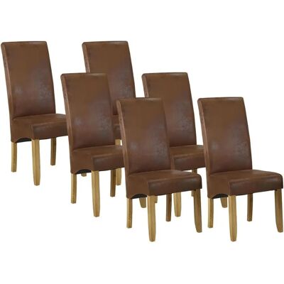 Vente-unique Set van 6 vintage microvezel eetkamerstoelen - Lichtkleur, Bruin Vente-unique Set van 6 vintage microvezel eetkamerstoelen - Lichtkleur, Bruin
