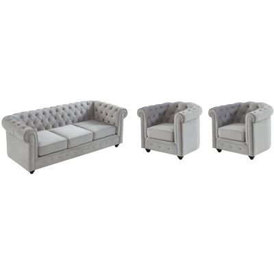 Ensemble Canapé Chesterfield Velours 3 Places + 2 Fauteuils - Publicité Ensemble Canapé Chesterfield Velours 3 Places + 2 Fauteuils - Publicité