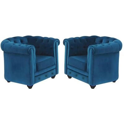 Vente-unique Chesterfield Samtsofa - Blaugrün - Klassisches Design Vente-unique Chesterfield Samtsofa - Blaugrün - Klassisches Design