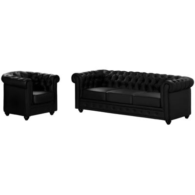 Conjunto Sofá y Sillón Chesterfield - Negro - 205x88x72 cm Conjunto Sofá y Sillón Chesterfield - Negro - 205x88x72 cm