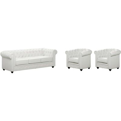 Ensemble Canapé et Fauteuil Chesterfield - Blanc - 3+2 Places - Publicité Ensemble Canapé et Fauteuil Chesterfield - Blanc - 3+2 Places - Publicité