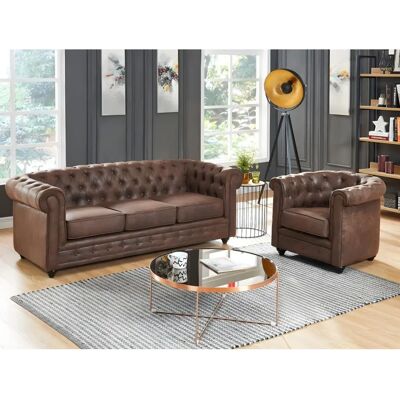 Ensemble Canapé Chesterfield Microfibre - Style Vintage Vente-Unique Ensemble Canapé Chesterfield Microfibre - Style Vintage Vente-Unique