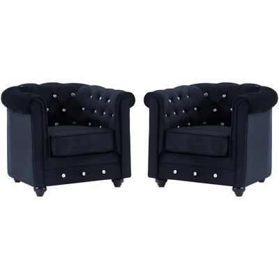 Vente-unique Ensemble de Canapés Chesterfield en Velours - Noir - Publicité Vente-unique Ensemble de Canapés Chesterfield en Velours - Noir - Publicité