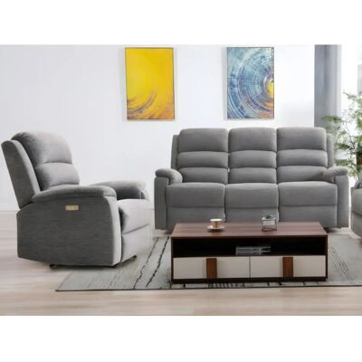 Conjunto Sofá e Poltrona Nevers - Reclinação elétrica, Cinza escuro Conjunto Sofá e Poltrona Nevers - Reclinação elétrica, Cinza escuro