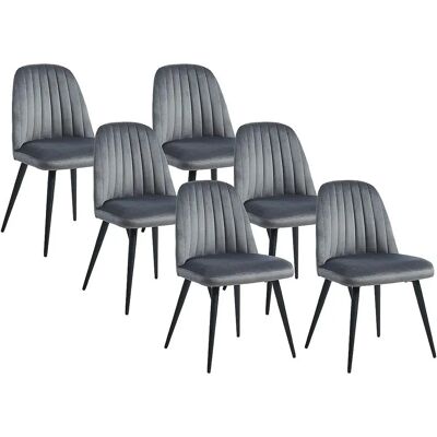 Vente-unique - Elegante Grijze Velours & Metaal Stoelen - Set van 6 Vente-unique - Elegante Grijze Velours & Metaal Stoelen - Set van 6