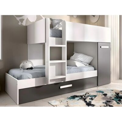 Lits superposés Unique Anthony avec rangement - Économiseur d'espace, 2 Matelas Lits superposés Unique Anthony avec rangement - Économiseur d'espace, 2 Matelas