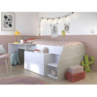 GISELE Bed met bureau en opbergruimte - Bed met opbergruimte compartimenten GISELE Bed met bureau en opbergruimte - Bed met opbergruimte compartimenten