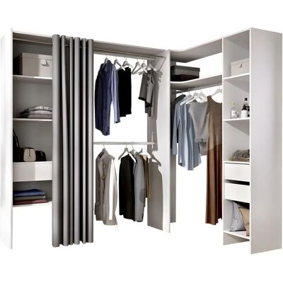 Vente-unique Gontran - Armoire d'angle extensible - Blanc et gris - Garde-robe Vente-unique Gontran - Armoire d'angle extensible - Blanc et gris - Garde-robe