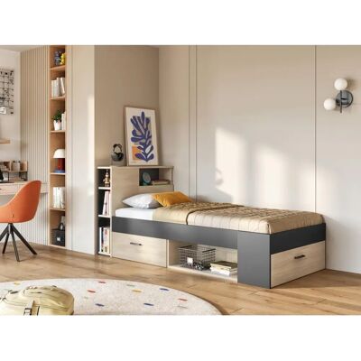 Einzigartiges Leandro Bett mit Stauraum-Kopfteil - 90x190cm Einzigartiges Leandro Bett mit Stauraum-Kopfteil - 90x190cm