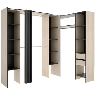 Vente-unique Armoire d’angle extensible Dorian - Chêne & Anthracite Vente-unique Armoire d’angle extensible Dorian - Chêne & Anthracite