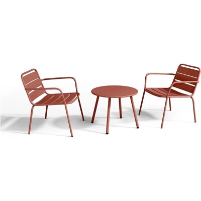 MYLIA Tuinset - Metaal - Terracotta - Stapelbare Stoelen & Tafel MYLIA Tuinset - Metaal - Terracotta - Stapelbare Stoelen & Tafel