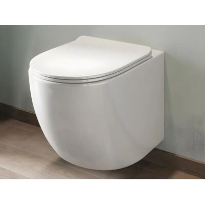 Vente-unique Javoine Wall-Mounted White Ceramic Rimless Toilet - Modern Design Vente-unique Javoine Wall-Mounted White Ceramic Rimless Toilet - Modern Design