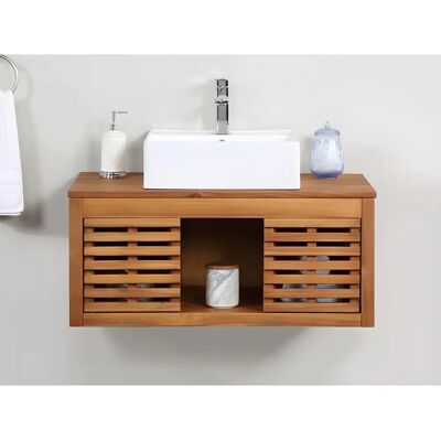 Meuble de salle de bain suspendu en acacia avec lavabo - 90cm Meuble de salle de bain suspendu en acacia avec lavabo - 90cm