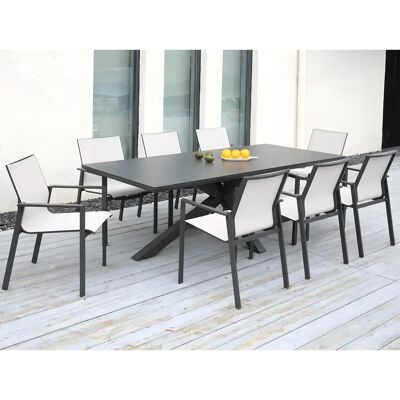 Collezione Giardino Mylia - Sedie da giardino impilabili in alluminio e textilene - Grigio e nero - Uso esterno Collezione Giardino Mylia - Sedie da giardino impilabili in alluminio e textilene - Grigio e nero - Uso esterno