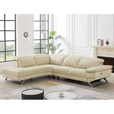 Vente-unique Canapé d'angle beige PUNO II avec relaxation électrique - Publicité Vente-unique Canapé d'angle beige PUNO II avec relaxation électrique - Publicité