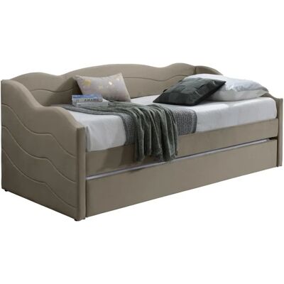 Canapé convertible en velours beige Lenvia - Mobilier gain de place Canapé convertible en velours beige Lenvia - Mobilier gain de place