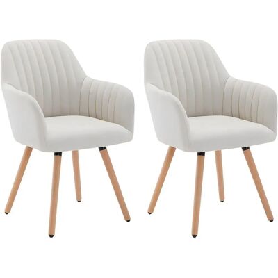 Ensemble de 2 chaises en tissu et métal effet bois - Crème - Publicité Ensemble de 2 chaises en tissu et métal effet bois - Crème - Publicité