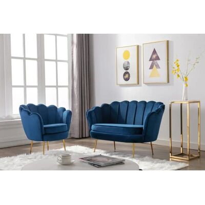 Ensemble Canapé Velours Pascal Morabito - 2 Places & Fauteuil Coquillage - Bleu Nuit - Publicité Ensemble Canapé Velours Pascal Morabito - 2 Places & Fauteuil Coquillage - Bleu Nuit - Publicité
